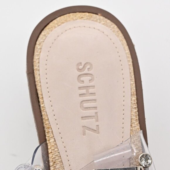 SCHUTZ Cristiane Espadrille Platform Wedge Sandals Womens Sz 7 Clear Rhinestone - Picture 10 of 10